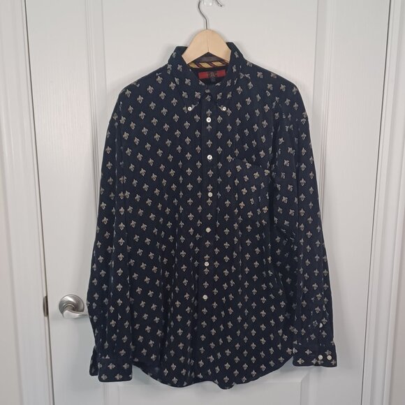 Vintage Tommy Hilfiger Fluer-de-Lis Shirt Men XL Blue Y2K  Corduroy 100% Cotton - Picture 2 of 6